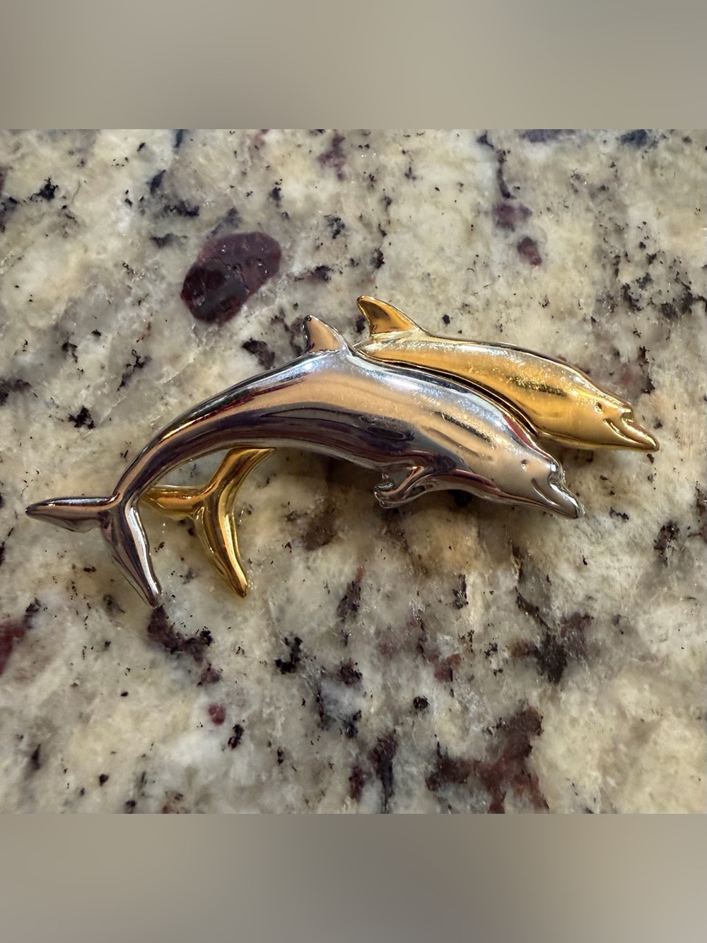 Vintage Liz Claiborne Two-Tone Dolphin Brooch in Gold and Silver